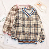 Plaid Sweaters Women Knitted Pullovers Casual Plush Sweaters Ladies Oversized Jumper Long Sleeve Tops Sueters De