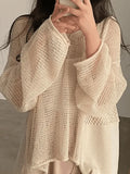 Oversized Long Sleeve Crochet Knit Top-Outfit