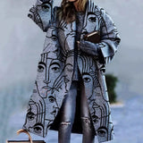 Women's Warm Coat Long Sleeved Lapel Jackets Elegant Temperament Winter Coat Warm Loose Printed Pockets Women's Clothes
