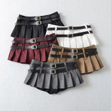 Trendy Women's Wear Low-Waist Sexy Double-Belt Pleated Skirt Plain Underwear Anti-Smooth Belt Skirt Half Skirt-Outfit