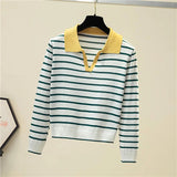 v-neck pullover polo sweater women's early autumn all-match tops long-sleeved knitted bottoming sweaters jumpers-Outfit