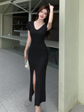 Woman's New Pure Desire Temperament In Summer Shows A Long Dress With Split Buttocks.-Outfit