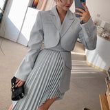 TWOTWINSTYLE Casual White Two Piece Set For Women Notched Long Sleeve Blazer High Waist Irregular Hem Skirt Female Korean