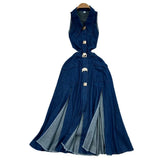 Fongt Collar Claved Open Waist Thin Sleeveless Single Buckle A Word Open Fork Denim Dress Casual Dress