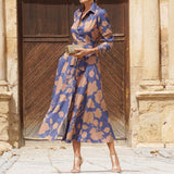 Fongt Spot 2024 Spring New Lady Fashion Temperament Print Medium Long Dress-Outfit
