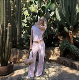 Fongt Summer New Women's Round Neck Solid Color Wide Leg Pants Temperament Commut Fashion Set