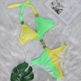 Fongt New Sexy Crystal Diamond Bikini Patchwork Women's Swimsuit Beach Vacation