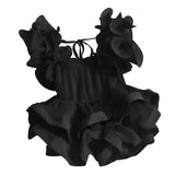 Chiffon Tanks Summer Female Plain Color Square Collor Sweet Camisole Woman Ruffles Straps Camis Tops-Outfit