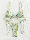 Ethnic Floral Lace Up Bikini Set-Outfit