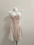 Fongt Girl Sweetheart Slip Big V-Shaped Short Skirt Summer Thin Back Slings Aja Skirt Pure Lusty Homewear