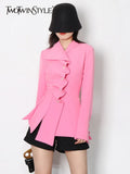 White Slim Shirt For Women Lapel Long Sleeve Patchwork Irregular Solid Button Through Blouse Female Fashion