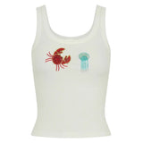 Fongt Summer New Women's Fashion Hottie Starfish Decorated Sleeveless Vest Leek Skirt Set