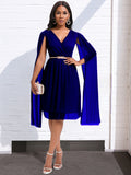 Fongt With Belt Women's Summer New Fashion Elegant V-Neck Cape Dress