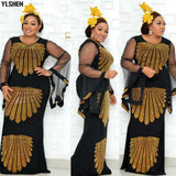 African Dresses For Women Dashiki Mesh Ruffle Sleeve Robe African Dress Africa Clothes Super Elastic Diamonds Party Maxi