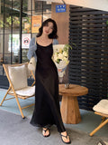 Fongt Xixi 2025 Spring New Korean Version High Waisted Elegant Suspension Dress V-Neck Solid Color Pure Desired Skirt 88172