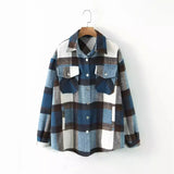 New Autumn Sanded Blouse Women's Lapel Single-Breasted Plaid Coat-Outfit