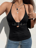 Buckle Strap Halter Crop Cami Top-Outfit