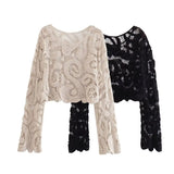New Two-Color Crochet Short Knitted Blouse In Summer-Outfit
