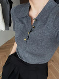 Fongt Polo Collar Gray Short-Sleeved Knitted Shirt For Summer Shorts For High-End Temperament Ice Jersey T-Shirt