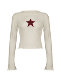 Star Crochet Knit Cropped Knit Top-Outfit