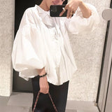 Up Bow Shirts Blouses Lantern Long Sleeve Blusas Mujer Single Breasted Camisas Pleated Ropa 2024 Spring Womens Clothing-Outfit