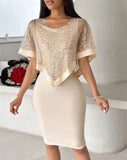 Fongt Women Sexy Elegant Slim Waist Fake Two Sequined