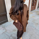 Fongt Women's Explosive Scarf Neckline Short Wool Long-Sleeved Casual Jacket Jacket