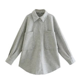 2021 New Autumn Winter Fashion Woolen Coat Women Loose Shirt Coat Casual Solid Ladies Coat Solid Lapel