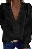Blouses Women Fashion Lace Patchwork V Neck Long Sleeve Casual Elegant Shirts Tops Office Work Plus Size Chiffon
