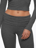 Long Sleeve Cropped Top Fold-over Flare Pants Set-Outfit