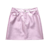 New Spring Style Slim And Tall Waist PU Miniskirt-Outfit