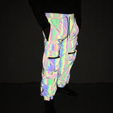 2024 New Men's Multi-Pocket Colorful Reflective Pants Ins Laser Backbeam Foot Cargo Pants-Outfit