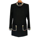Fongt Early Spring New Star Fashion Heavy Industry Nails Studded With Colored Gemstones Diamond Long-Sleeved Dress