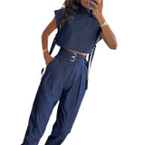 Fongt 2025 New Solid Color Flying Sleeve Drifting With Short Tops To Wear Straight Trousers Set