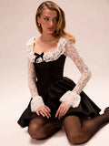 Black Lace Flare Long Sleeve Mini Dress-Outfit