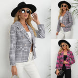Women's Wear Station Autumn And Winter Plaid Button Collar Long Sleeve Coat-Outfit