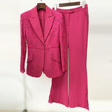 Fongt Star Fashion New Lace Splicing Body A Buckle Suit Horn Trouser Set Two Sets