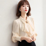 Fongt Polo Collar Blue Chiffon Shirt Women's Spring Dress 2023 New Chic Top Female Spring And Autumn Design Sense-Outfit
