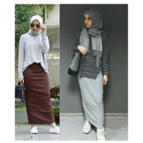 Cotton Autumn Winter Muslim Pencil Skirt Casual High Waist Elastic Solid Sheath Bodycon Maxi Skirts