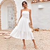 Fongt Spring / Summer 2024 New Women's Casual Solid Color Chest Closed Waist Dress Women-Outfit