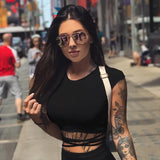 Fongt New Bottom Shirt Solid Color Sexy Hot Girl Tie Short-Sleeved T-Shirt Women's Clothing-Outfit