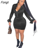 Furs Velvet Two Piece Set Dress Women Sexy V Neck Long Sleeve Buttons Crop Top Bodycon Mini Skirts Christmas
