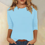 Fongt Women's Top With A Round Collar Seven-Sleeve Solid Color T-Shirt-Outfit