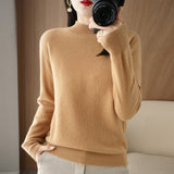 Fongt 2024 Autumn / Winter New Women's Korean Version Slim Half High Collar Short Solid Color Bottom Sweater-Outfit