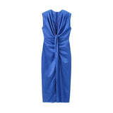Fongt Spring/Summer Women's Temperament Elegant Sexy Pure Color High-Waist V-Neck Sleeveless Dress
