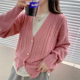 And Winter New Cashmere V-Collar Twist Sweater Women's Korean Version Lazy Cardigan Jacket-Outfit