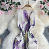 Fongt Gentle And Comfortable Temperament Slim And Casual Thin Print Dress Female 2024 Summer New Fold-Outfit