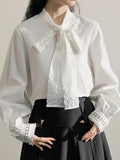 Fongt Thousand Gold Lace Bow White Shirt Women 2025 Niche New Bottom Shirt Shirt In Autumn