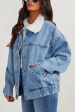The Ins New Ladies Autumn Winter Jacket Denim Cotton Loose Wool Collar Large Lapel Double Insert Bag Quilted Coat-Outfit