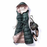 Autumn And Winter Fashion Hooded Rubber In The Long Belt White Duck Down Single Breasted Down Vest White Duck Down-Outfit